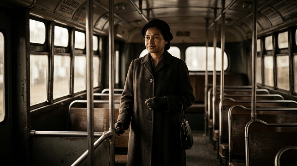 Rosa Parks, ativista americana, em uma frase que mudou a história: "Não pela raiva, mas pela dignidade humana que ninguém pode tirar"