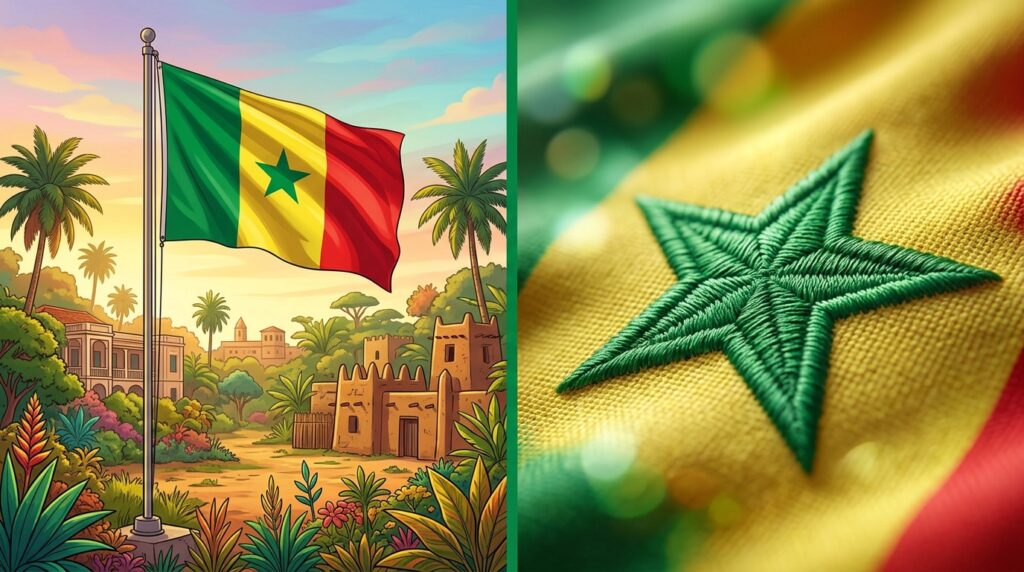 Por que a bandeira do Senegal tem verde, amarelo, vermelho e uma estrela verde, e qual a origem histórica desses símbolos?