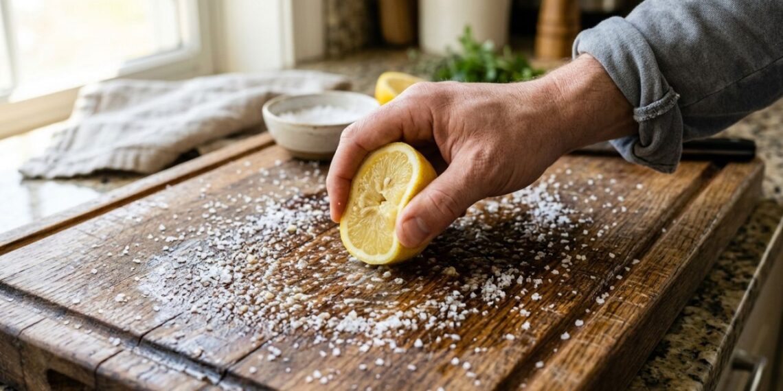 Colocar meio limão espremido com sal para esfregar intensamente a tábua de carne: para que serve e por que você deve fazer isso para desinfetar os cortes profundos da lâmina