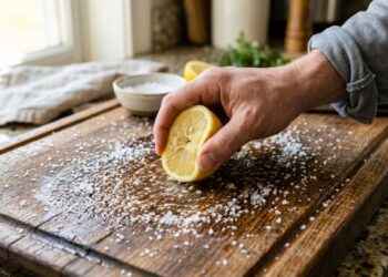 Colocar meio limão espremido com sal para esfregar intensamente a tábua de carne: para que serve e por que você deve fazer isso para desinfetar os cortes profundos da lâmina