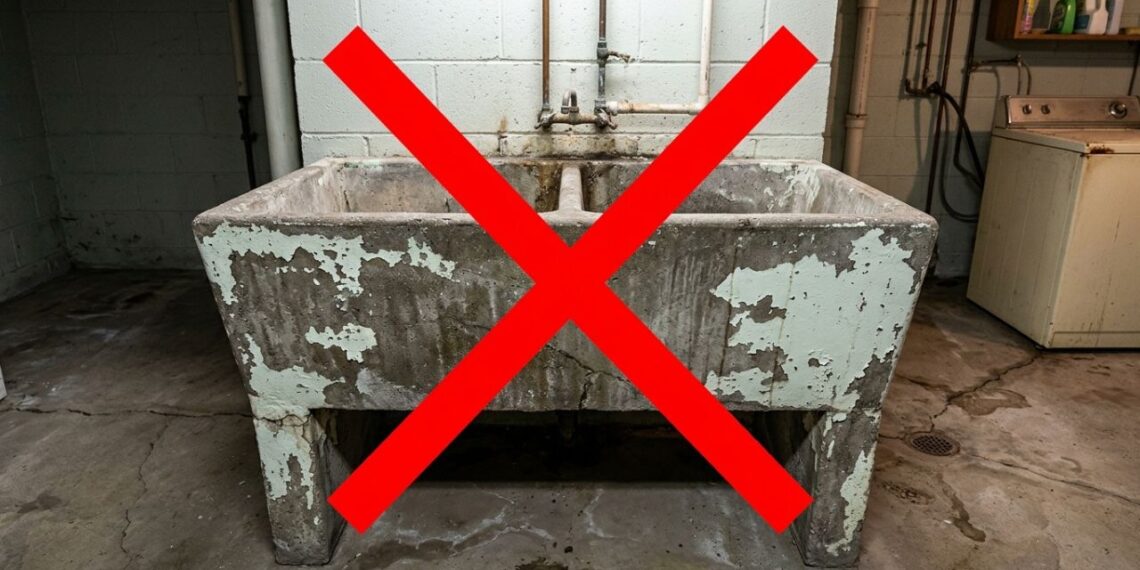 Adeus ao tanque de cimento pesado que descasca na área de serviço: a nova tendência é mais higiênica e moderna com o tanque de inox embutido na bancada