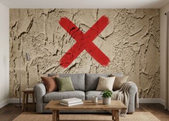 Adeus à textura de grafiato grossa na parede principal da sala que machuca as costas: a nova tendência é mais lisa e sofisticada com o efeito de pintura mármore ou cimento queimado brilhante