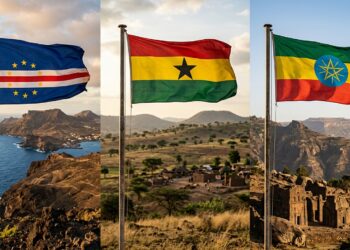 A cor azul significa isolamento em Cabo Verde e poder em Gana mesma faixa, mundos diferentes