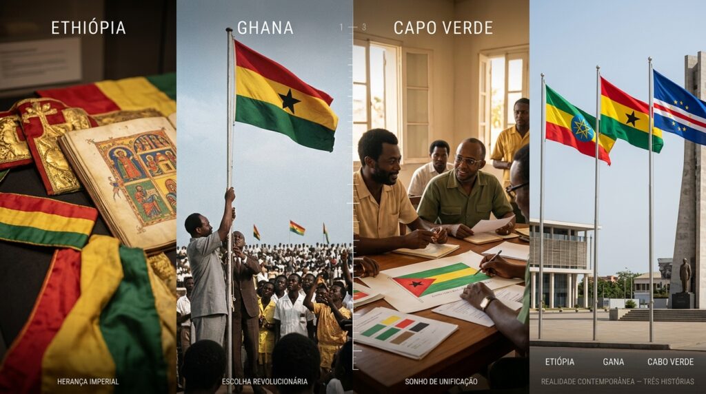A cor azul significa isolamento em Cabo Verde e poder em Gana mesma faixa, mundos diferentes