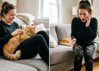 Como remover pelo de gato e cachorro grudado em calça preta rapidamente: o truque fácil de enrolar fita adesiva larga na mão que sempre funciona