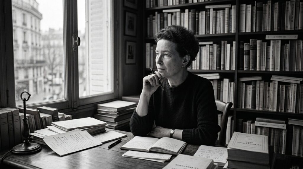 Frase do dia de Simone de Beauvoir, filósofa francesa e pensadora do existencialismo feminista: "A mulher não nasce mulher, torna-se mulher"