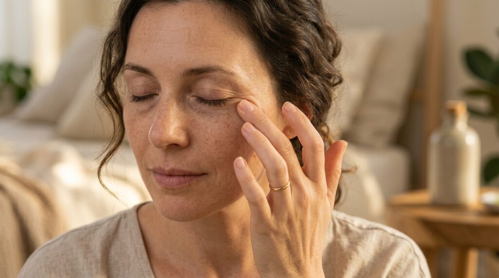 Como disfarçar as olheiras de cansaço: Dicas de massagem facial e autocuidado para o olhar.