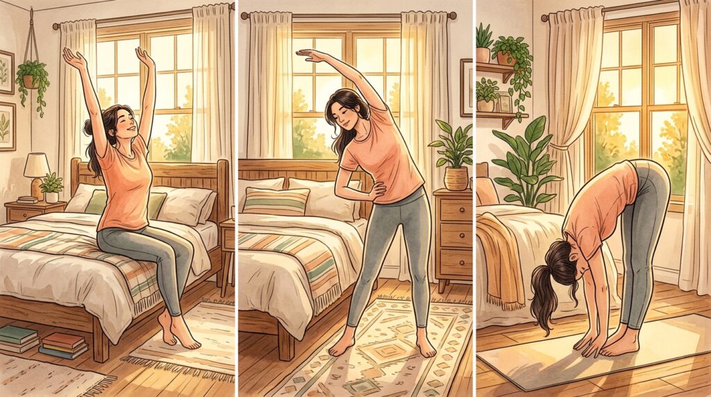 Antes de sair da cama, faça isto: alongamento de 5 minutos que disperta disposição imediata