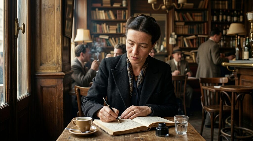 Frase do dia de Simone de Beauvoir, filósofa francesa e pensadora do existencialismo feminista: "A mulher não nasce mulher, torna-se mulher"