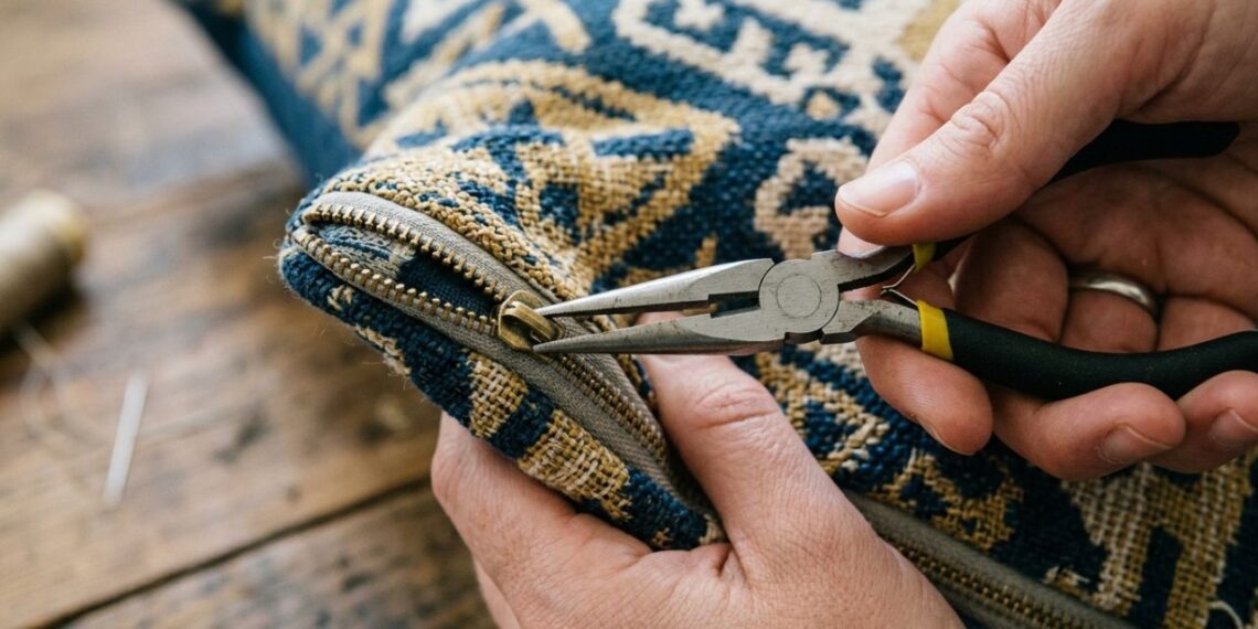 Como consertar aquele zíper de almofada que fica abrindo no meio: o truque fácil de apertar com o alicate na ponta do fecho que está na moda e sempre funciona