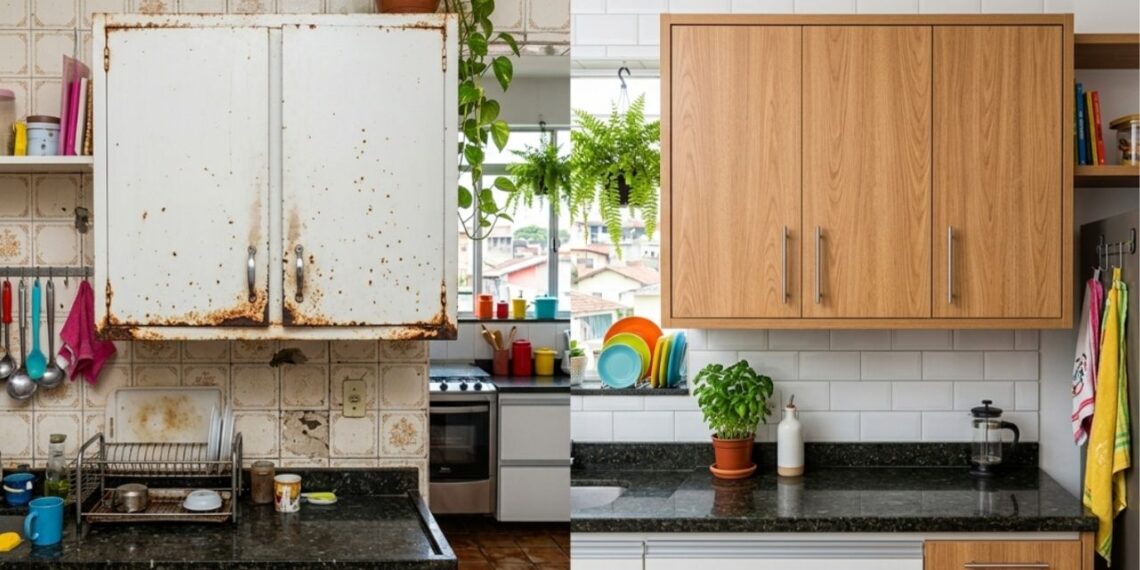 Adeus aos tradicionais armários de aço brancos que enferrujam na cozinha: a nova tendência é mais aconchegante e proporciona durabilidade com o MDF planejado amadeirado