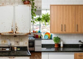 Adeus aos tradicionais armários de aço brancos que enferrujam na cozinha: a nova tendência é mais aconchegante e proporciona durabilidade com o MDF planejado amadeirado