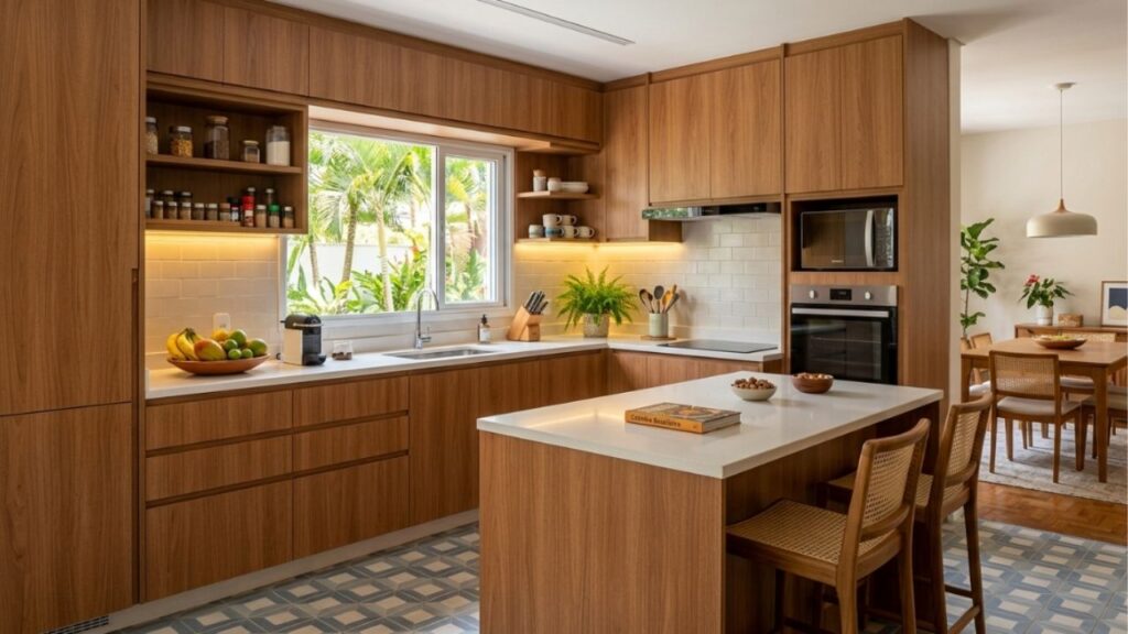 armario-2-1024x576 Adeus aos tradicionais armários de aço brancos que enferrujam na cozinha: a nova tendência é mais aconchegante e proporciona durabilidade com o MDF planejado amadeirado