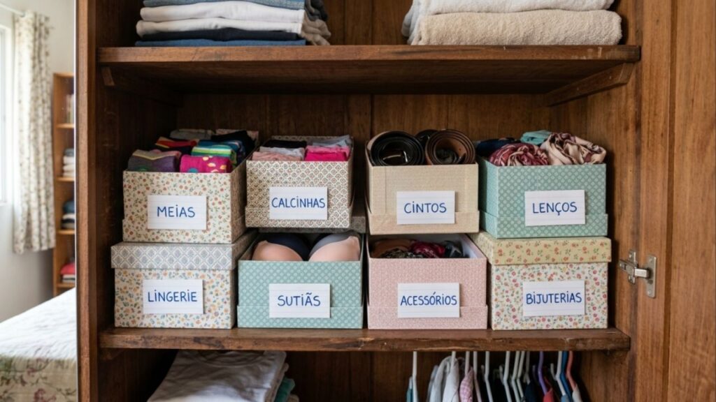 Não jogue as caixas de sapato de papelão fora: ideias para reutilizar essas embalagens para organizar meias e roupas íntimas dentro do guarda-roupa
