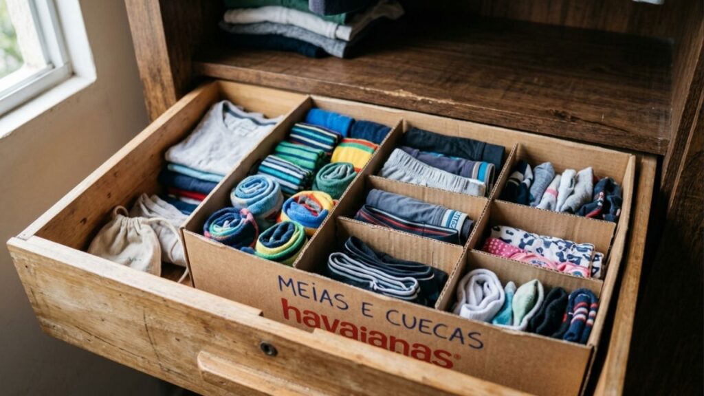 Não jogue as caixas de sapato de papelão fora: ideias para reutilizar essas embalagens para organizar meias e roupas íntimas dentro do guarda-roupa