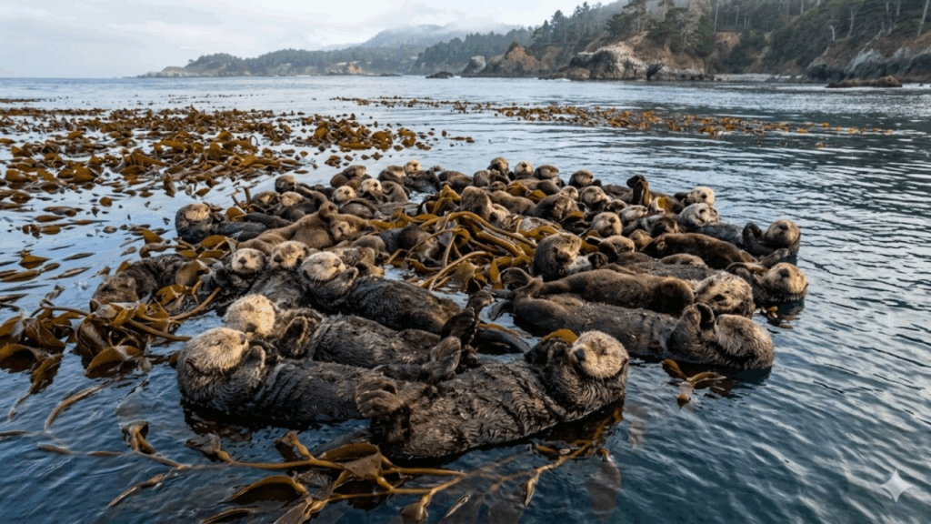 A lontra marinha que ensina filhotes por meses, usa ferramentas desde o nascimento e dorme de mãos dadas para não se perder do grupo durante a noite