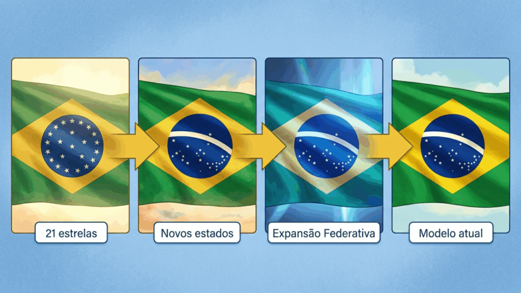 Quando a bandeira tinha apenas 21 estrelas: a evolução do círculo azul conforme novos estados entravam