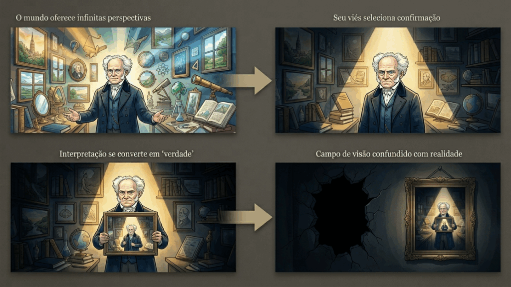 Frase do dia de Arthur Schopenhauer, filósofo alemão e crítico da ambição humana: "Todo homem toma os limites do seu próprio campo de visão como os limites do mundo"
