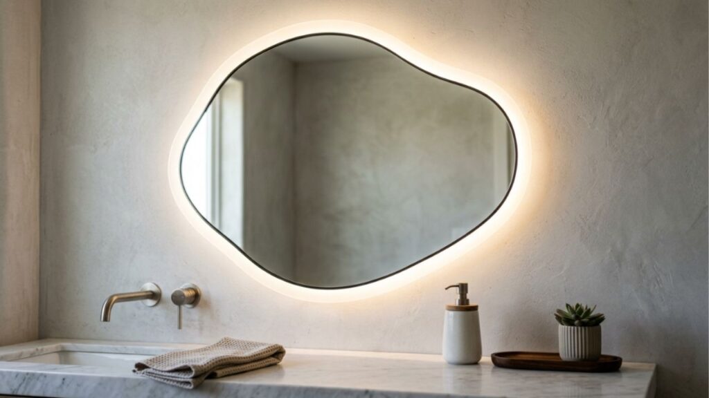 Adeus aos espelhos de banheiro com moldura clássica: a nova tendência são modelos orgânicos com luz de LED embutida
