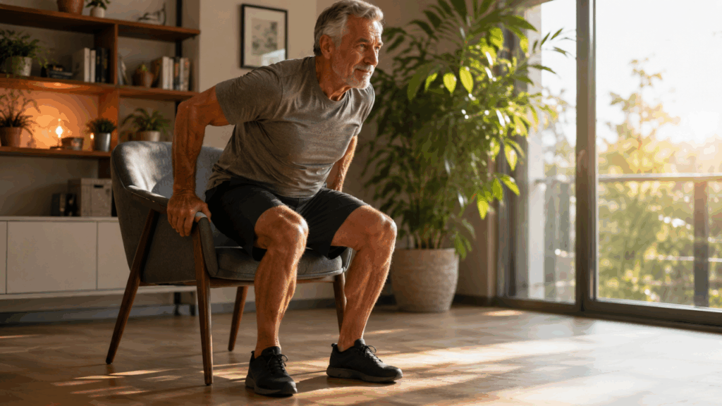 O exercício sentado que fortalece as pernas de idosos sem forçar os joelhos e pode ser feito em casa