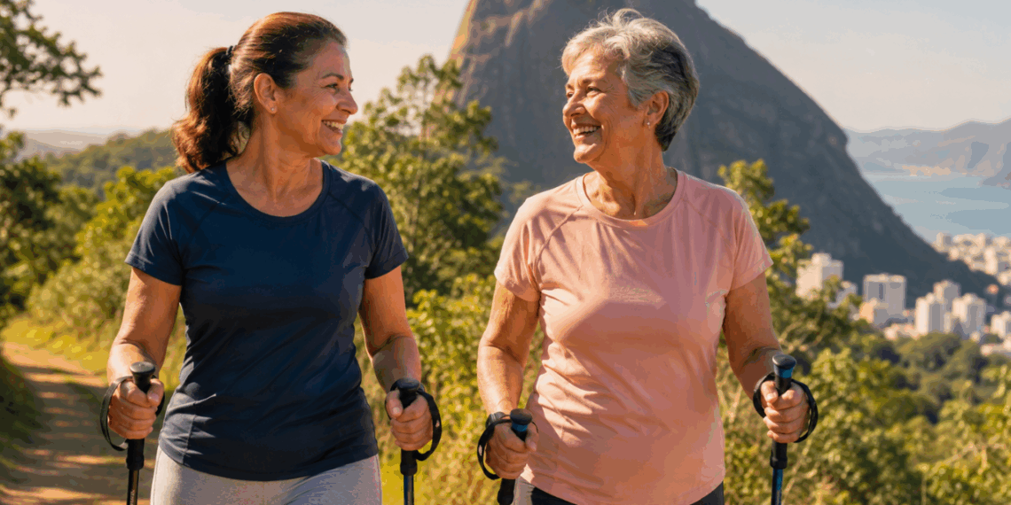 Em mulheres com mais de 55 anos, caminhar melhora a saúde cardiovascular, a massa muscular e a tensão