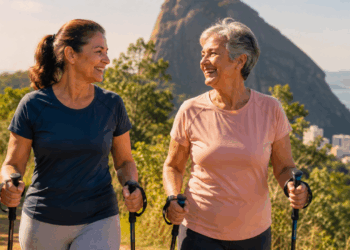 Em mulheres com mais de 55 anos, caminhar melhora a saúde cardiovascular, a massa muscular e a tensão