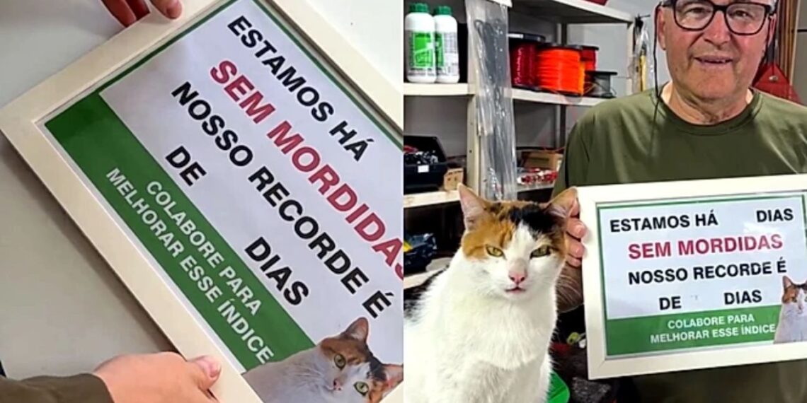 Gata “funcionária” vira sensação ao atender clientes do jeito mais sincero possível