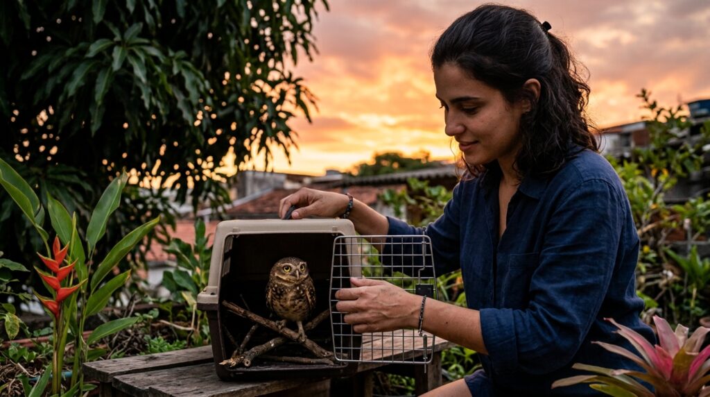 Corujinha resgatada recebe tanto carinho que 'se recusa' a voltar para a natureza até o momento certo chegar
