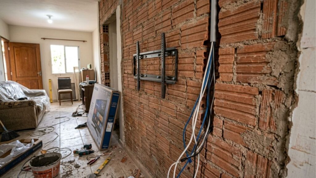 Adeus aos grandes painéis de TV de madeira ocupando toda a sala: essa tendência minimalista para renovar o ambiente com suportes invisíveis direto na parede