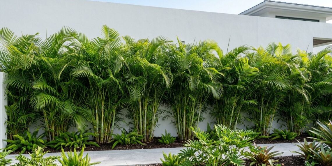 Essa palmeira é ideal para o canto do muro: não racha o piso, proporciona sombra filtrada e dá uma barreira visual elegante