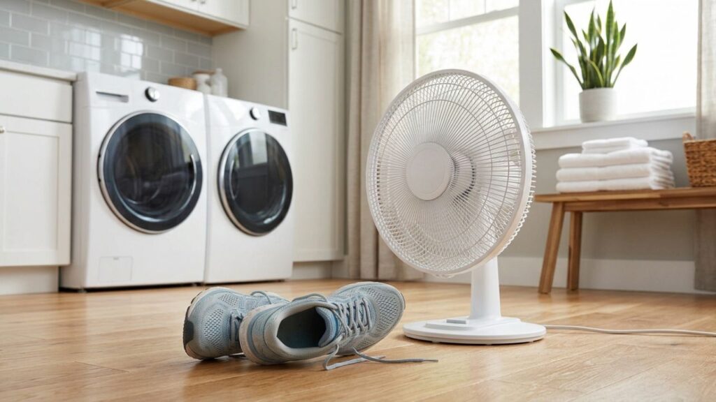 Calcado-molhado-3-1024x576 Diga adeus ao calçado molhado e com mau cheiro: o truque do papel com ventilador seca o par rápido sem estragar o material