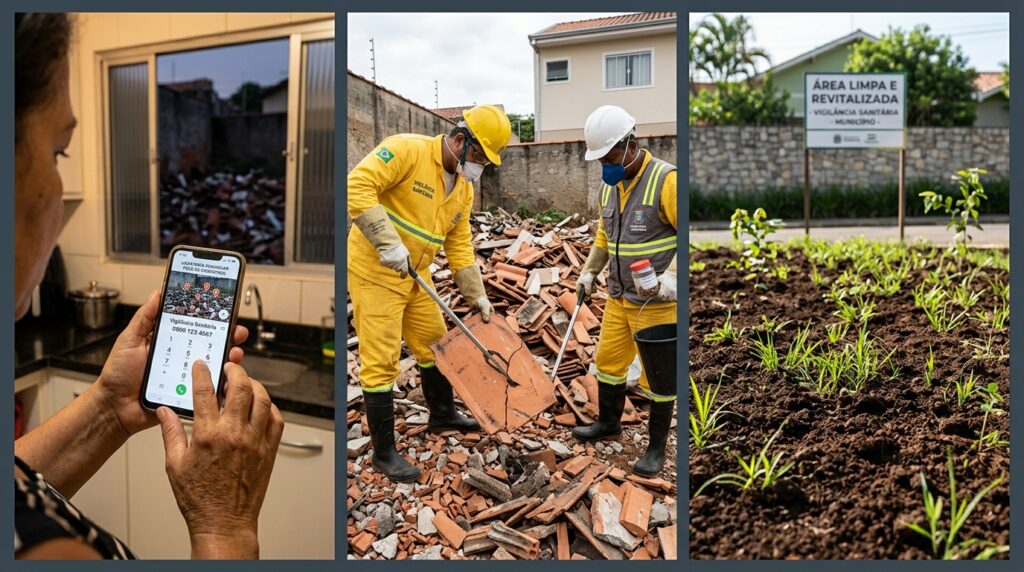 Jardineiros fazem apelo para que ninguém mais jogue resto de obra no terreno baldio: o entulho virou maternidade do predador noturno mais temido da cidade