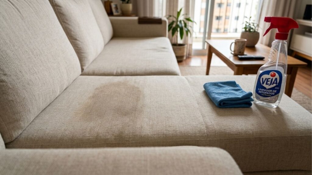 Como tirar aquele mau cheiro e as manchas de suor do sofá de tecido: o truque fácil de borrifar essa misturinha caseira de álcool, vinagre branco e amaciante