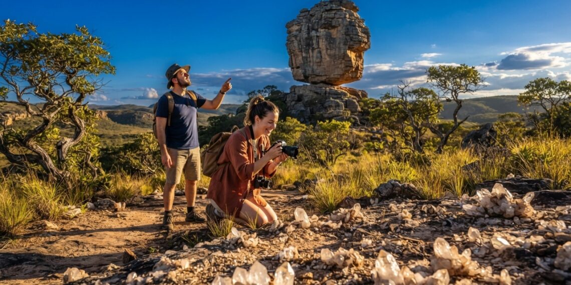 Brilho de cristais espalhado pelo solo de uma cidade inteira: ponto no Planalto Central guarda uma pedra monumental que desafia a lógica