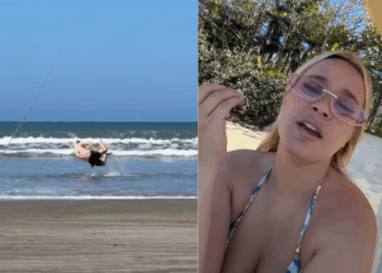 Pai finge ser peixe fisgado na praia para realizar desejo da filha e vídeo viraliza: “Dando a vida na atuação”