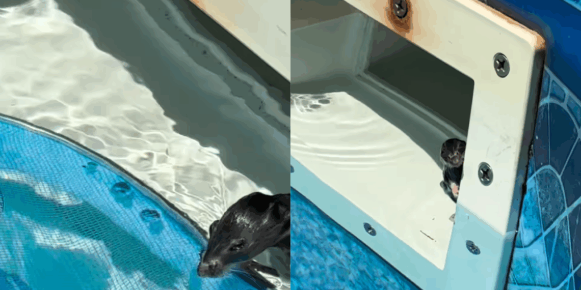 Pai e filha notam algo estranho no filtro de água e fazem resgate de roedor em piscina