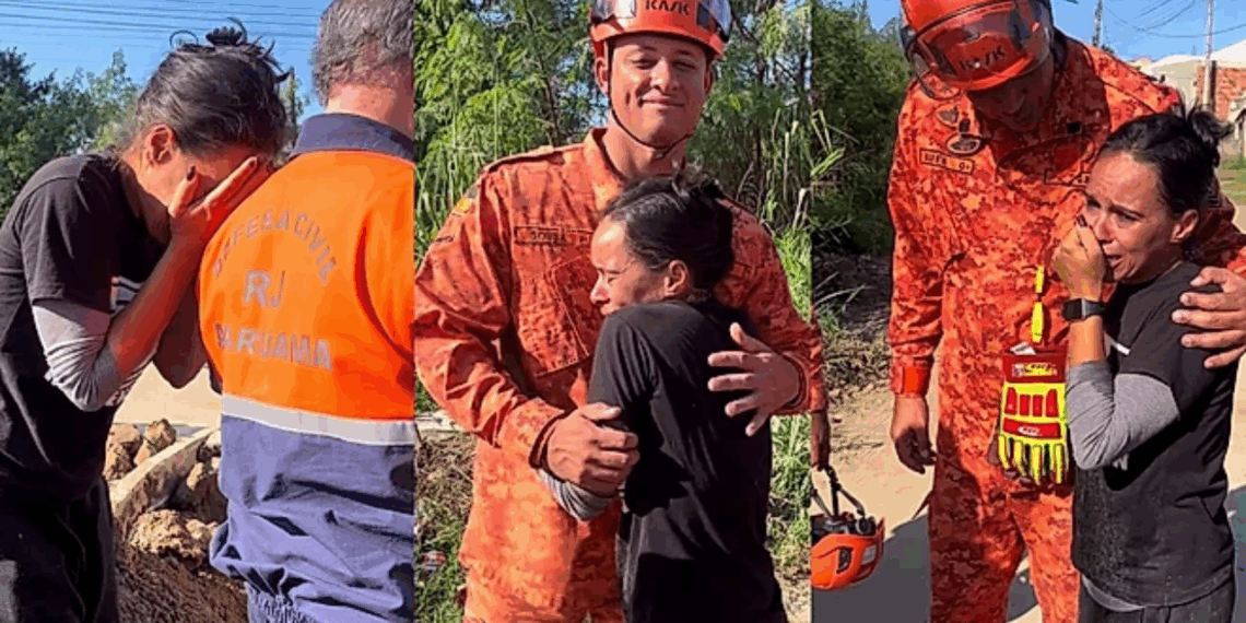 "Ele tá vivo!": emocionada, tutora abraça bombeiros após resgate de cachorro em bueiro
