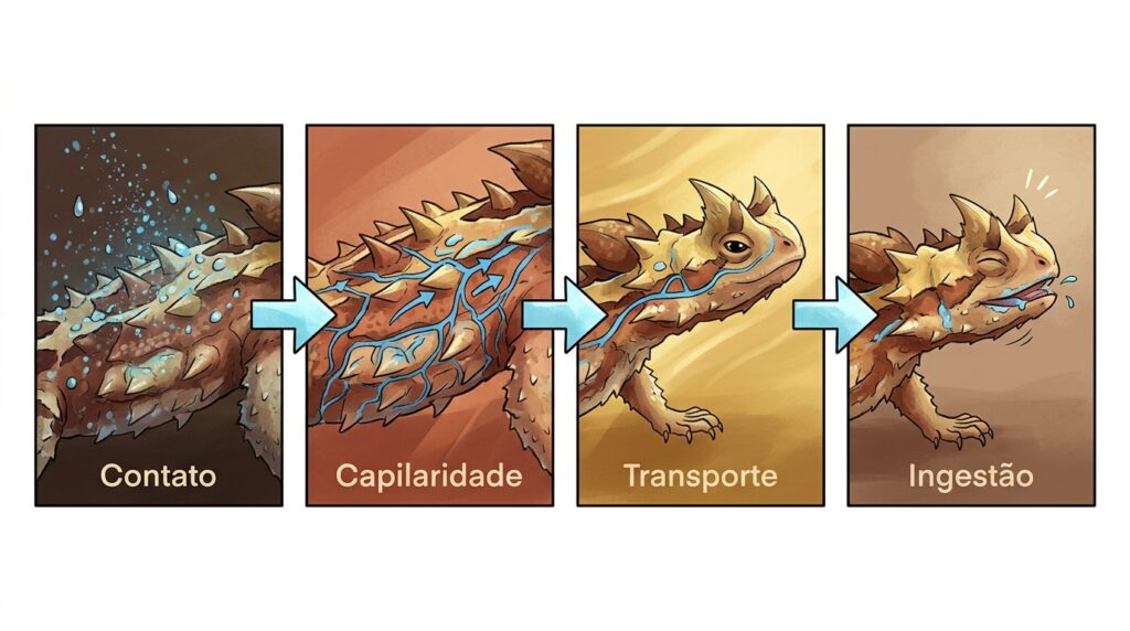 Por que esse réptil consegue beber água através de sua pele e como ele faz isso?