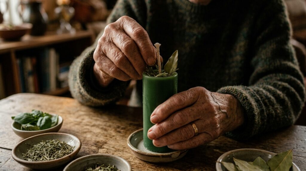A vela verde com ervas que promete germinar a abundância e fazer a prosperidade brotar