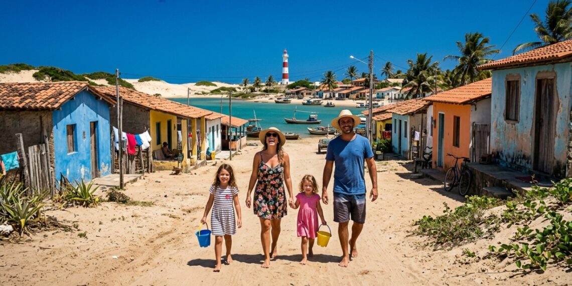 Sem carros e com um farol de silhueta única desde 1931: a vila potiguar de 2.104 habitantes ocupa uma península de menos de 500 metros de largura