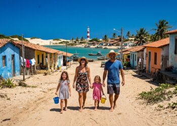 Sem carros e com um farol de silhueta única desde 1931: a vila potiguar de 2.104 habitantes ocupa uma península de menos de 500 metros de largura