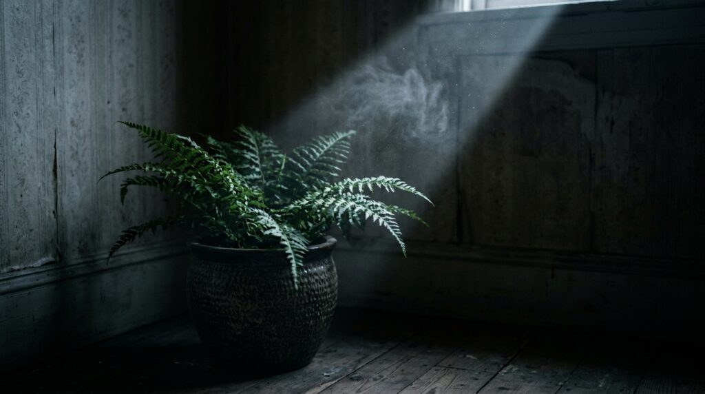 Fern_in_pot_dark_bedroom_202607151546-1024x572 Deixou a samambaia no quarto? A umidade excessiva criou o berçário ideal para o fungo que está colonizando o pulmão da sua família.