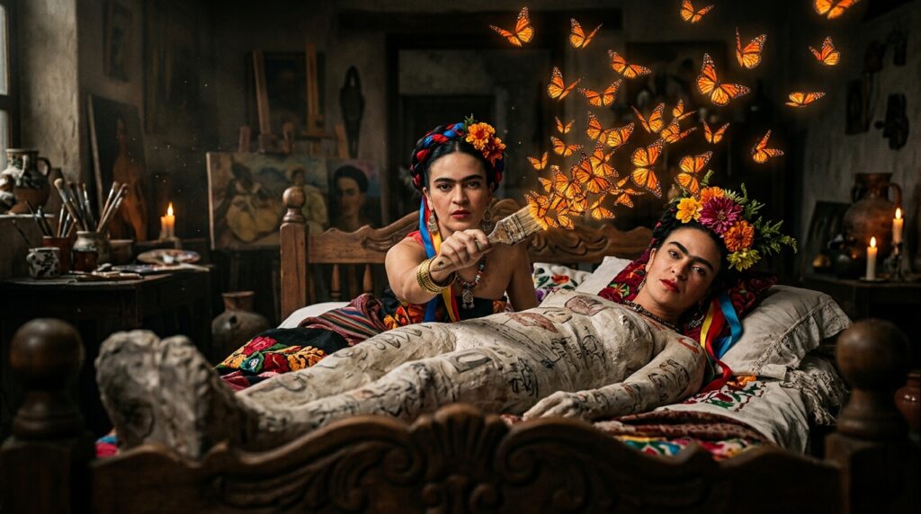 Frase do dia de Frida Kahlo, pintora mexicana e símbolo de resistência: "Pés, pra que os quero, se tenho asas para voar”