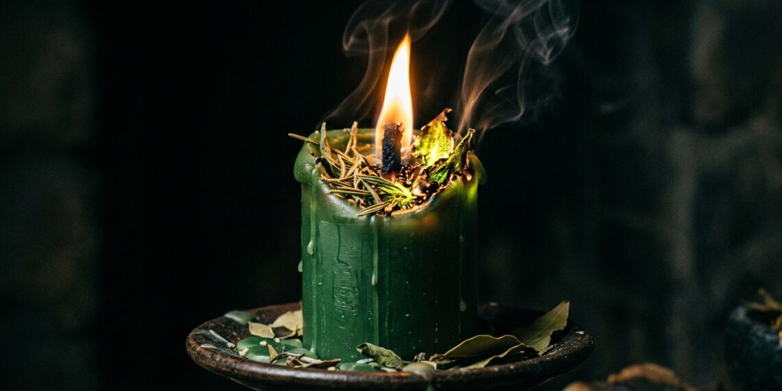 A vela verde com ervas que promete germinar a abundância e fazer a prosperidade brotar