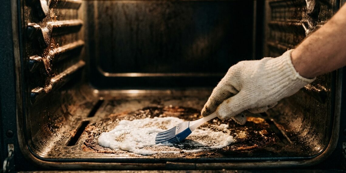Gordura queimada no forno não sai com esponja: a pasta de bicarbonato que age durante a noite e limpa sozinha