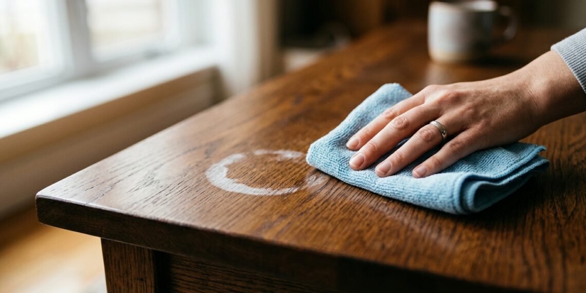 Aquela mancha branca na mesa de madeira sai em 5 minutos com um produto que você tem em casa