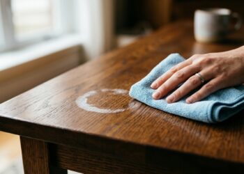 Aquela mancha branca na mesa de madeira sai em 5 minutos com um produto que você tem em casa