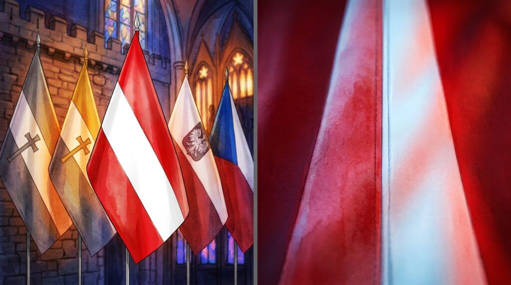 Por que a bandeira austríaca é politicamente secular enquanto todas as outras são religiosas