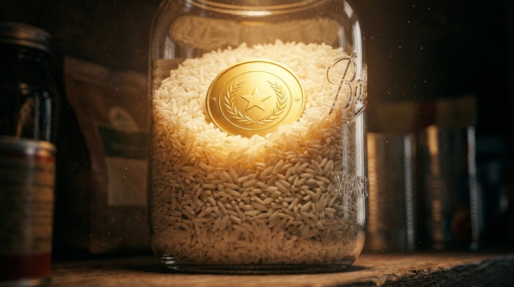 A frase que sussurram enterrando moeda em arroz para semear riqueza na casa
