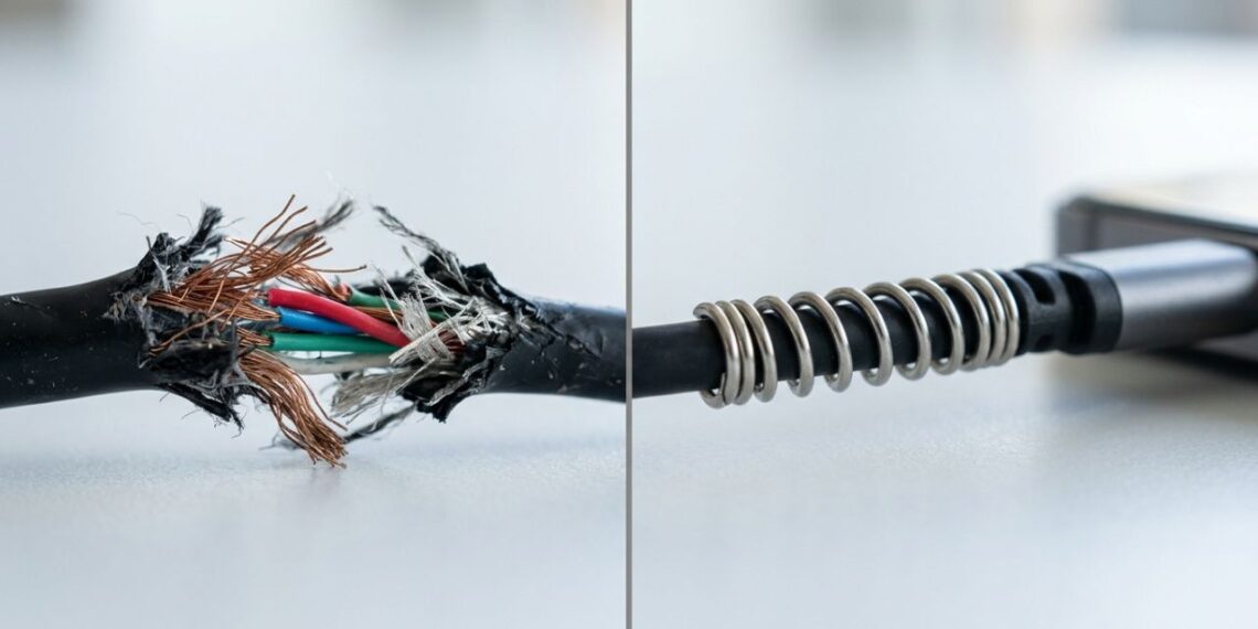 Não jogue fora as molas das canetas que acabaram: o truque simples de enrolar o metal na base do carregador para reforçar o cabo e evitar que os fios de cobre arrebentem com o uso diário